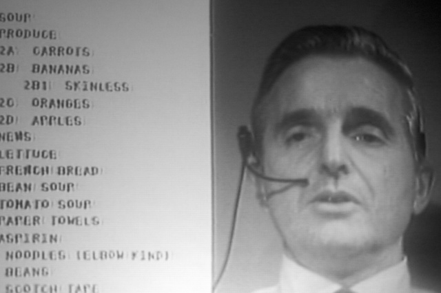 A picture of Doug Engelbart presenting the mother of all demos