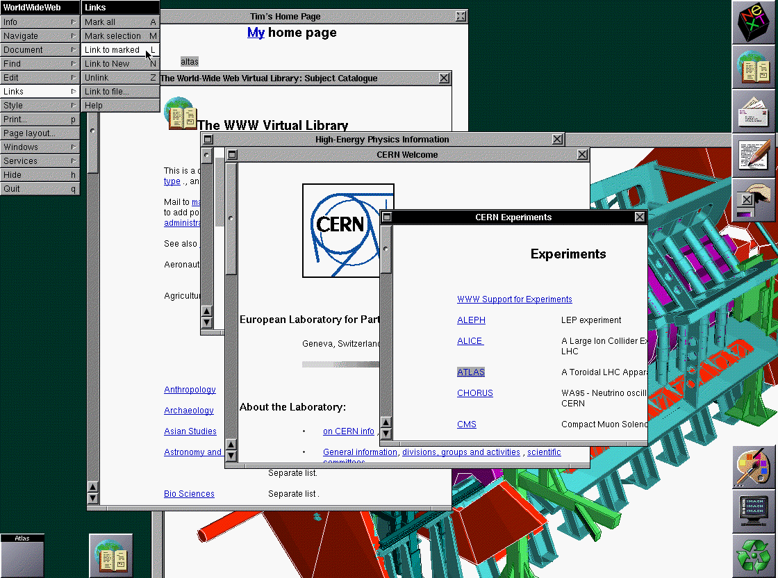 Screenshot of the WorldWideWeb browserCommunications of the ACM, August 1994.