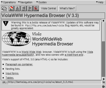 A screenshot of the ViolaWWW browser